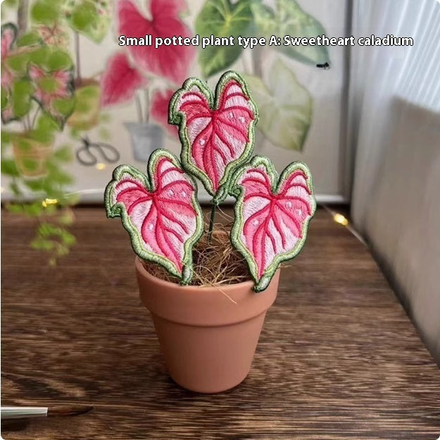 Indoor Tropical Plants Handmade Embroidery Green Plant Potted Plants